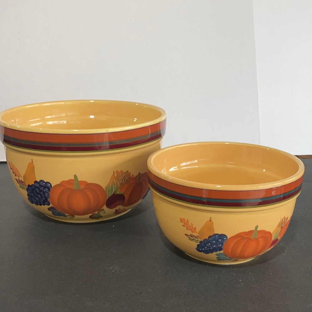 Pair Harvest Fall Ceramic Mixing Bowls 8” & 6”